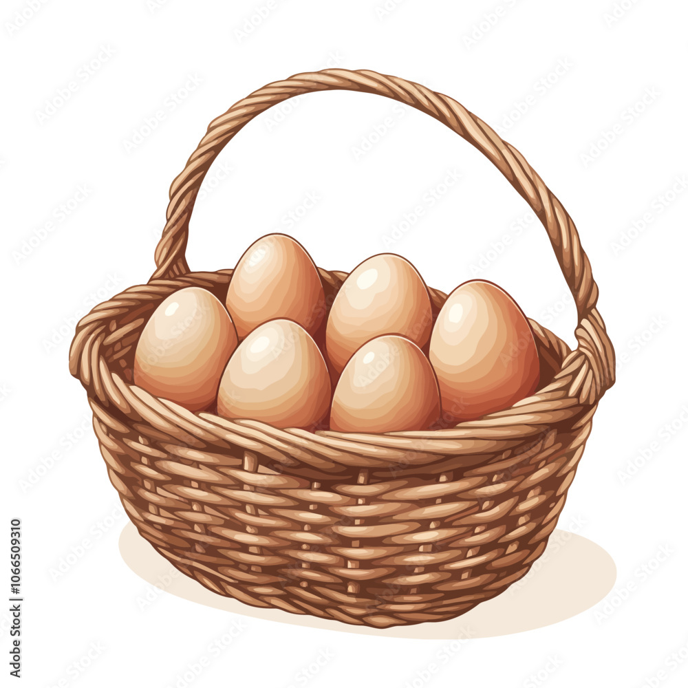Basket with eggs on white background. Vector illustration for your design 