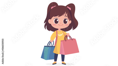 illustration character girl with  ashopping bags