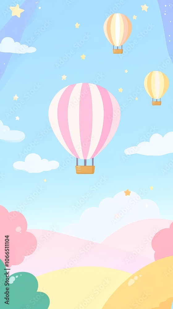 Naklejka premium Pastel Hot Air Balloons in a Dreamy Sky.