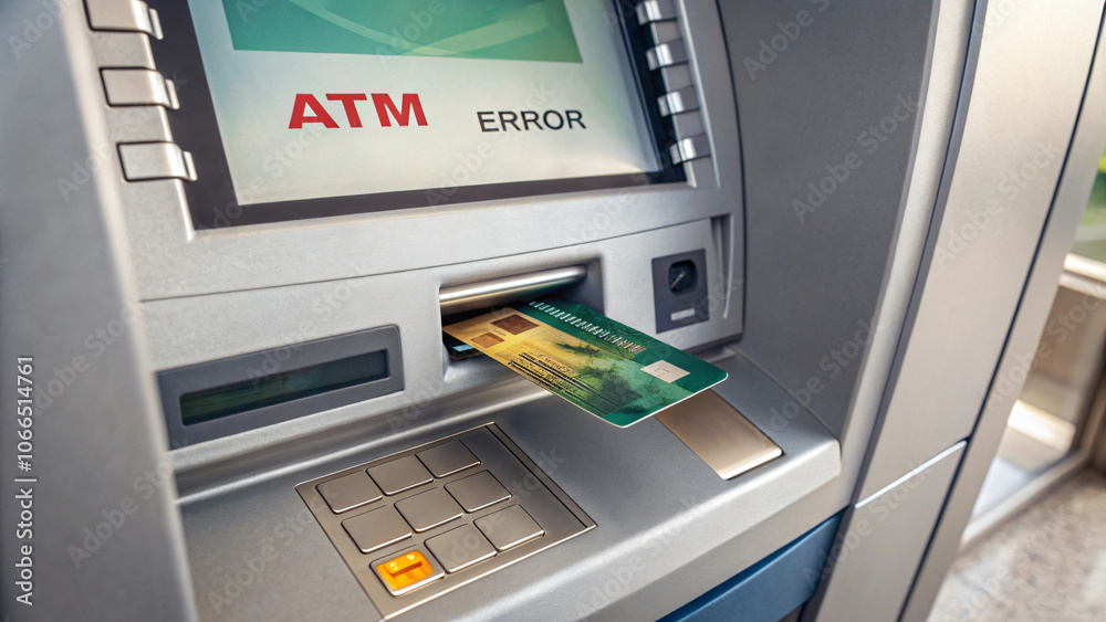 ATM displays error message while card is stuck in machine, highlighting common frustration for users. This situation evokes feelings of anxiety and inconvenience ATM displays error message while card is stuck in machine, highlighting common frustration for users. This situation evokes feelings of anxiety and inconvenience