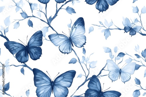Wallpaper Mural Butterfly branches seamless pattern Torontodigital.ca