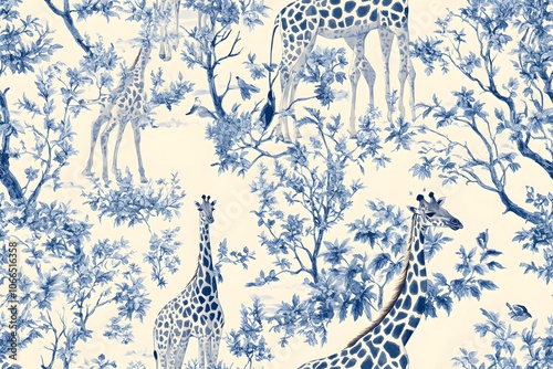 Giraffe garden grace seamless pattern