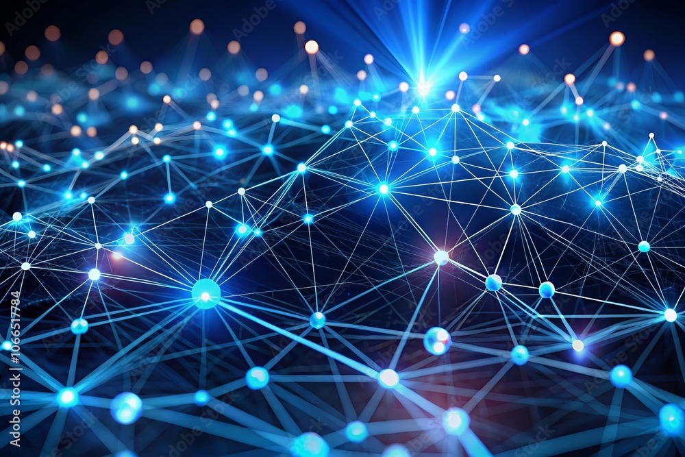 a computer generated image with a blue background with a line of dots and lines