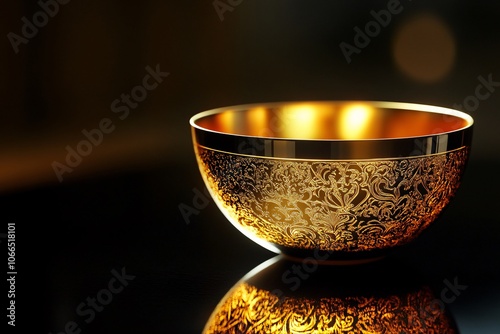 Ornate Golden Bowl with Intricate Design - A Symbol of Tradition and Luxury photo