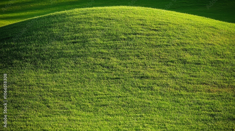 Lush green lawn with a majestic grass mound, serene landscape photography for nature lovers Lush green lawn with a majestic grass mound, serene landscape photography for nature lovers