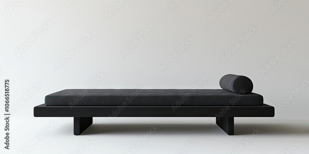 A daybed featuring a black mattress and frame is set against a white backdrop, creating a clean and simple visual with the dark color standing out. A daybed featuring a black mattress and frame is set against a white backdrop, creating a clean and simple visual with the dark color standing out.