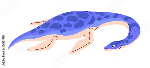 Plesiosaurs swimming underwater. Plesiosauria, dinosaur floating undersea. Dino, ancient reptile of sea. Animal of Mesozoic era. Paleontology. Flat isolated vector illustration on white background