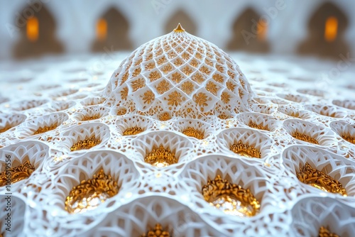 White and Gold Intricate Geometric Pattern Dome