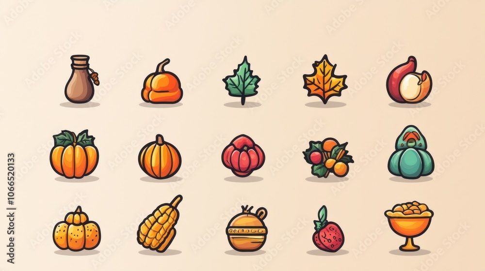 A simple yet colorful set of Thanksgiving icons for social media posts and graphics A simple yet colorful set of Thanksgiving icons for social media posts and graphics