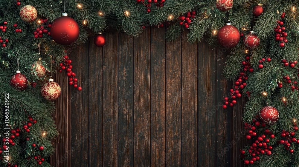 Christmas Doorway Decorated with Pine Branches and Red Berries Christmas Doorway Decorated with Pine Branches and Red Berries