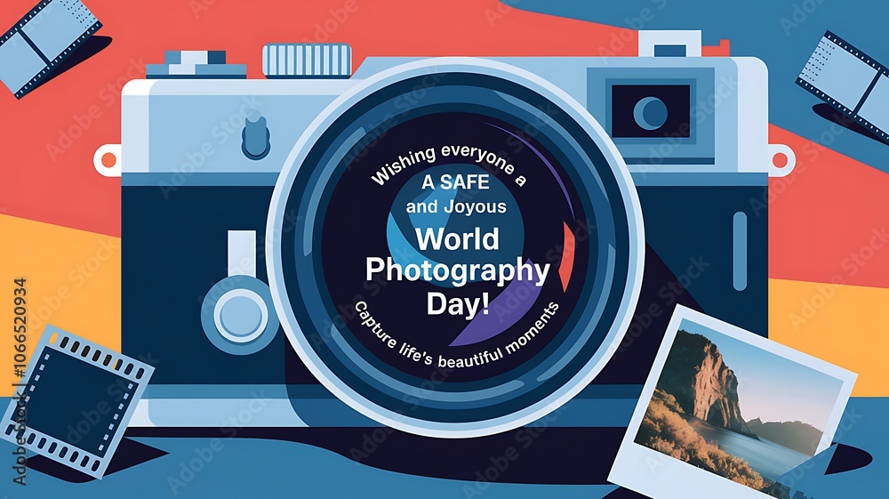 Obraz premium A Camera Illustration Wishing Everyone a Safe and Joyous World Photography Day