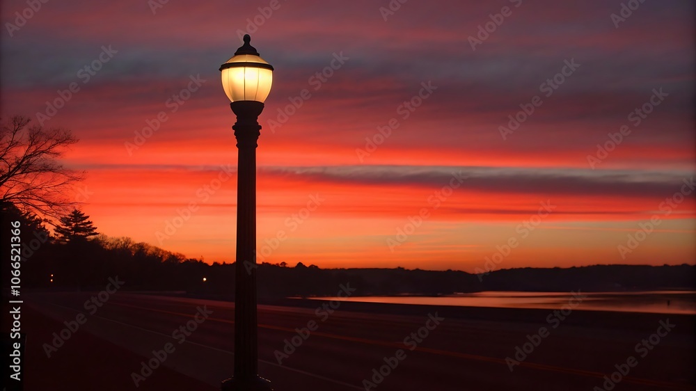 A street lamp casts a soft glow in the quiet Street A street lamp casts a soft glow in the quiet Street