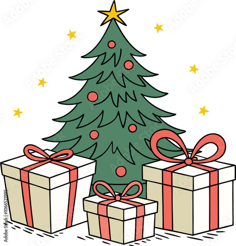 Christmas tree with gifts and festive decorations