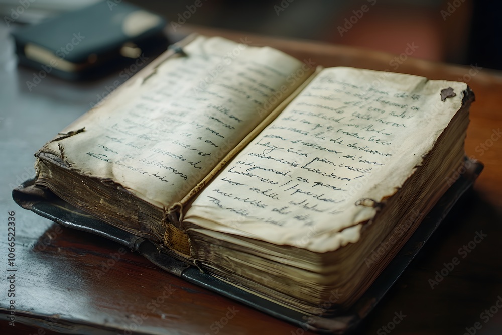 Obraz premium Bible open with handwritten notes