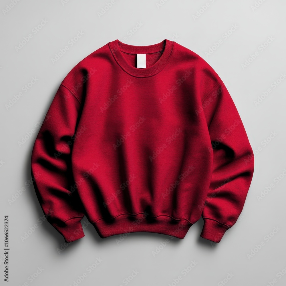 A stylish red sweatshirt is displayed flat against a gray background, making it ideal for fashion retailers or online stores showcasing casual wear, Perfect for promoting comfort and casual style, A stylish red sweatshirt is displayed flat against a gray background, making it ideal for fashion retailers or online stores showcasing casual wear, Perfect for promoting comfort and casual style,