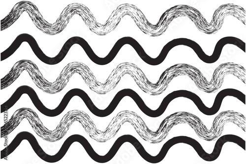 Black bold grunge wavy lines. Abstract zigzag textured brush wave vector strokes.