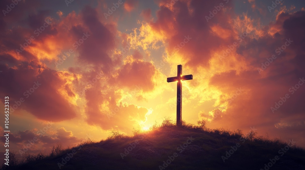 Holy Cross Standing on a Hill at Sunrise with Glowing Sky Holy Cross Standing on a Hill at Sunrise with Glowing Sky
