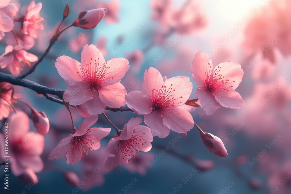 Delicate Pink Cherry Blossoms in Bloom