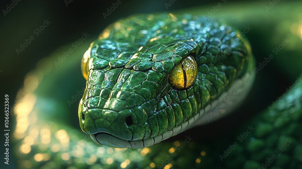 Fototapeta premium Green Snake Close-Up with Textured Scales