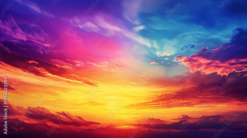 Vivid Sunset Sky with Bright Colors and Clouds Over Horizon Vivid Sunset Sky with Bright Colors and Clouds Over Horizon