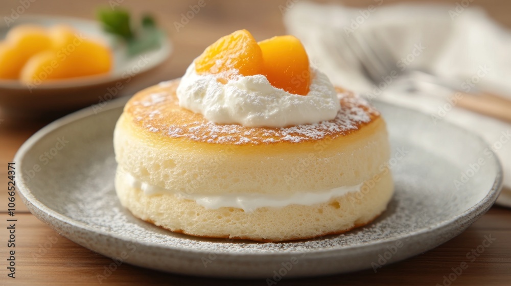 Fluffy Pancake with Whipped Cream and Orange Slices Fluffy Pancake with Whipped Cream and Orange Slices