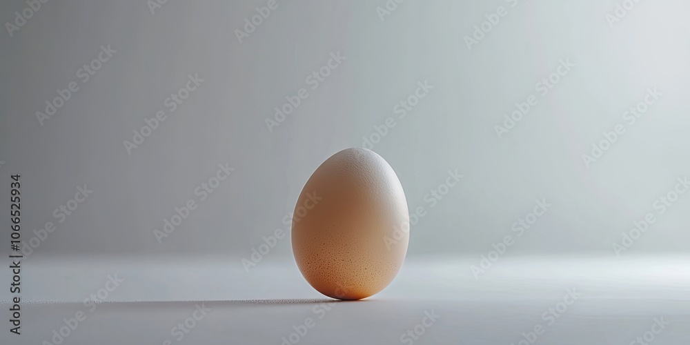 A detailed view of an individual raw chicken egg, set against a white backdrop, highlights its shape and color. The focus is entirely on this one chicken egg. A detailed view of an individual raw chicken egg, set against a white backdrop, highlights its shape and color. The focus is entirely on this one chicken egg.
