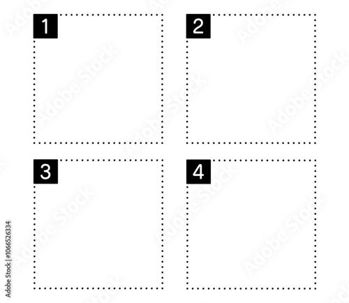 数字の入ったシンプルなドット線のフレーム　ベクター
