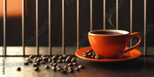 Aromatic coffee that has just been brewed sits against a barrier, symbolizing a concept related to the limits of caffeine consumption and its effects. photo