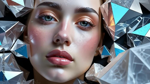 Surreal crystal reflection: evolving facescape in dynamic motion photo