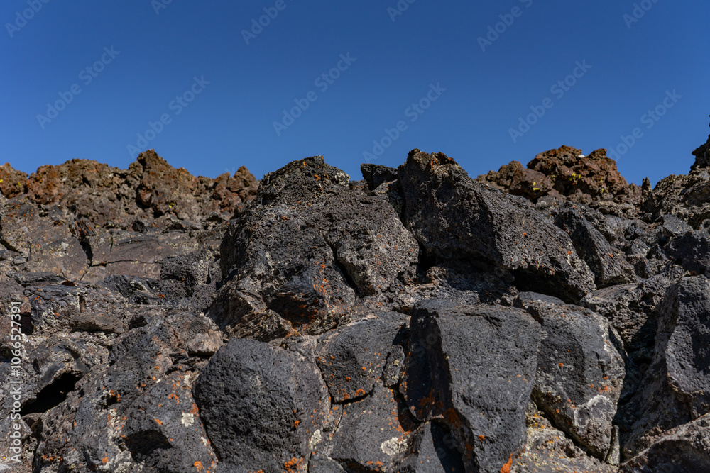 Craters of the Moon National Monument & Preserve. Volcanic Field. Idaho's eastern Snake River Plain. Rafted Blocks from the North Crater Cinder Cone Craters of the Moon National Monument & Preserve. Volcanic Field. Idaho's eastern Snake River Plain. Rafted Blocks from the North Crater Cinder Cone
