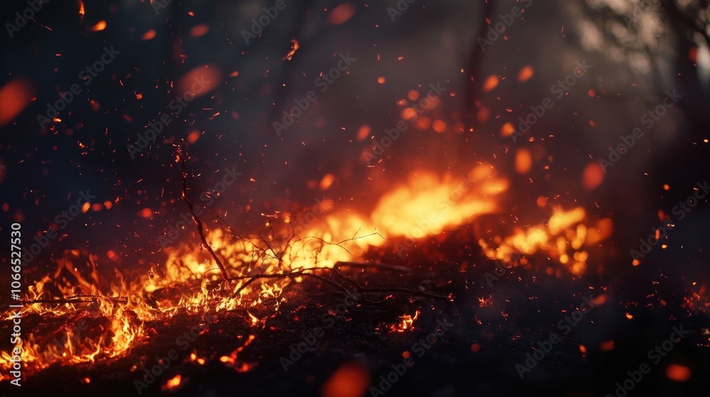 Wildfire ignites with intensity, emphasizing the urgent environmental crisis. The image captures the fierce wildfire and its dramatic impact on nature with ample copy space for text. Wildfire ignites with intensity, emphasizing the urgent environmental crisis. The image captures the fierce wildfire and its dramatic impact on nature with ample copy space for text.