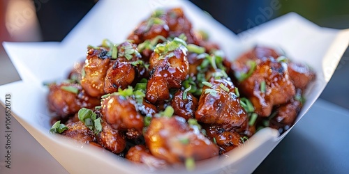 Bourbon Chicken Cuisine Featured at the Culinary Festival. Enjoy the delicious Bourbon Chicken dish showcased at the festival, highlighting its incredible flavors. photo