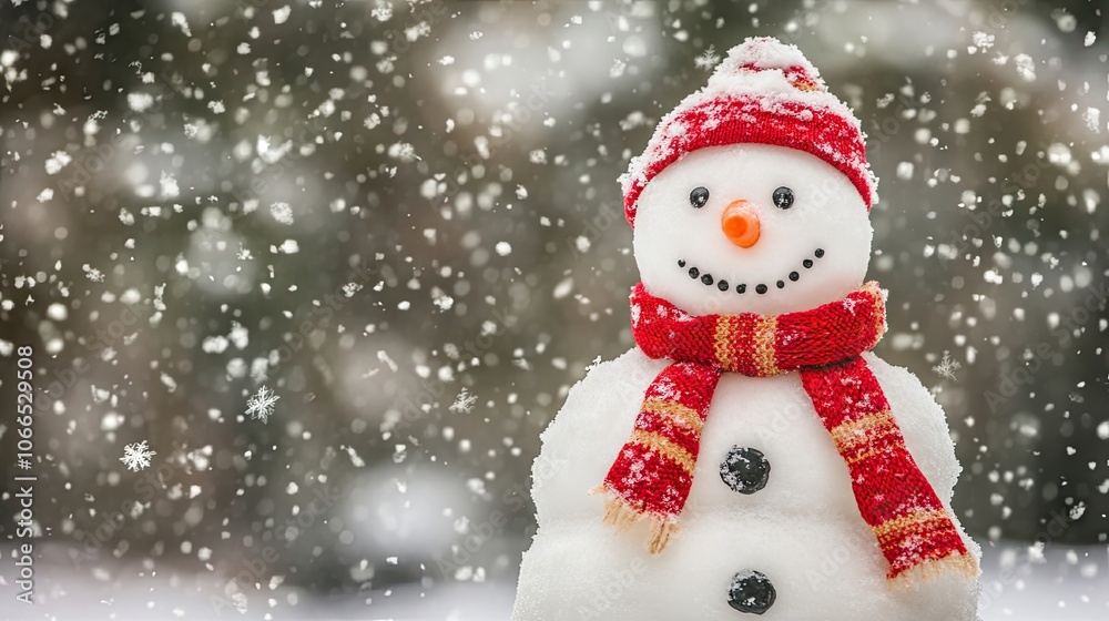 Charming snowy day image capturing a snowman adorned with a carrot nose and a red scarf, perfect for winter-themed projects. Ideal for use with photo style copy space. Charming snowy day image capturing a snowman adorned with a carrot nose and a red scarf, perfect for winter-themed projects. Ideal for use with photo style copy space.