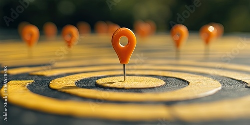 Obraz na płótnie Yellow Planning Board Concept for Construction, Business, and Education featuring a target pin aimed at strategic planning and development in these areas. w salonie