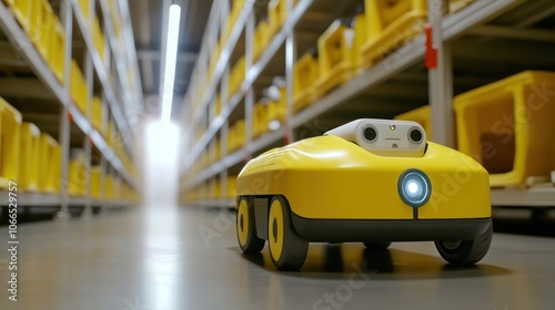 Smart warehouse robots working together, automation, high-tech logistics