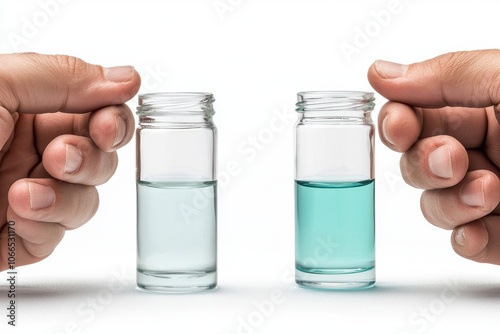 Compare two glass vials containing different liquids to explore color variation and composition photo