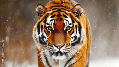 Obraz na płótnie Handcrafted tiger painting captures the essence of wildlife art, highlighting the vibrant colors of the orange tiger. This unique tiger design offers ample copy space for text. w salonie