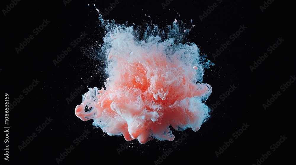 Fototapeta premium Vibrant Ink Swirl on Dark Canvas, a mesmerizing display of color merging and flowing against a stark black backdrop, creating a striking visual contrast and dynamic movement.