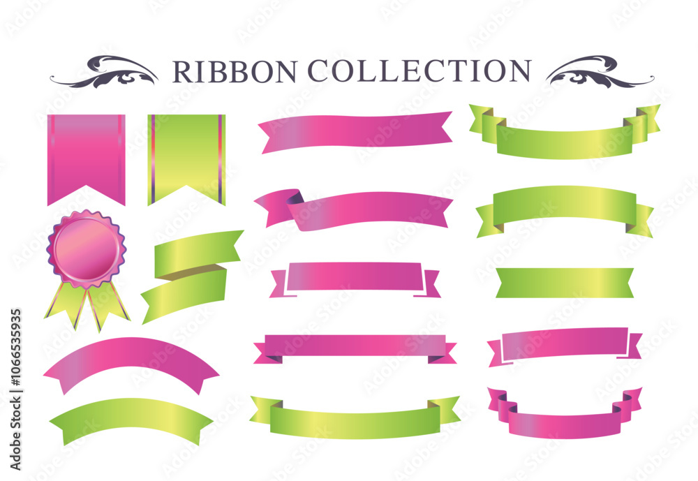 Ribbon decoration design set and antique borders and frames designけ Ribbon decoration design set and antique borders and frames designけ