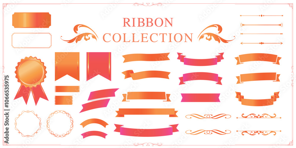 Ribbon decoration design set and antique borders and frames designけ Ribbon decoration design set and antique borders and frames designけ