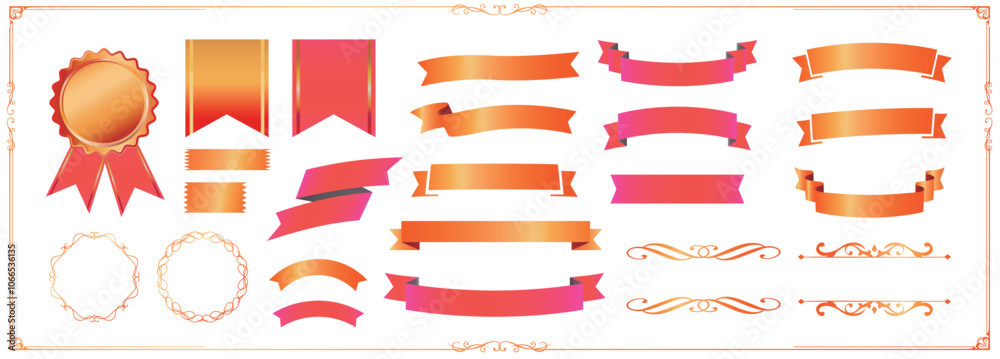 Ribbon decoration design set and antique borders and frames designけ Ribbon decoration design set and antique borders and frames designけ