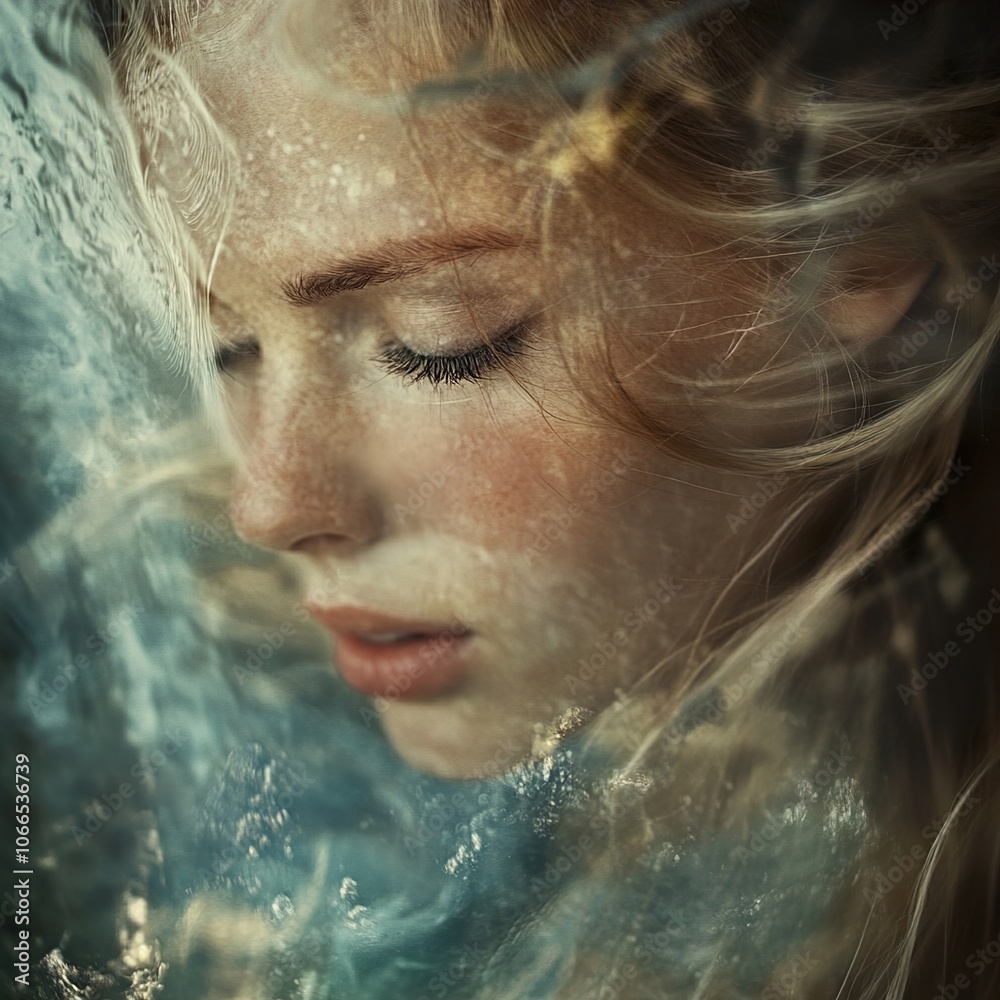 Dreamy Portrait of a Woman with Eyes Closed and Blonde Hair Dreamy Portrait of a Woman with Eyes Closed and Blonde Hair