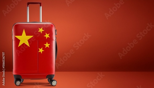 中国の国旗のスーツケース。(China flag on a stylish suitcase and copy space.)
 photo