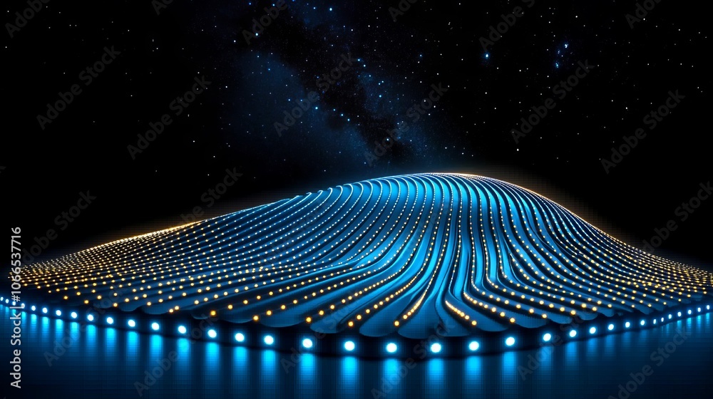Abstract Blue and Yellow Lights with Starry Sky Background