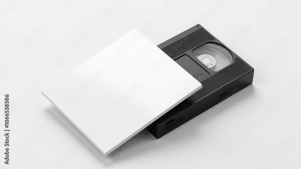 High-quality hand VHS mockup 3D with a blank white sleeve and label area for branding. High-quality hand VHS mockup 3D with a blank white sleeve and label area for branding.