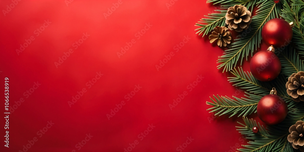 Glowing Christmas tree decorated with red and gold ornament balls for the holiday season Three Christmas balls No.008