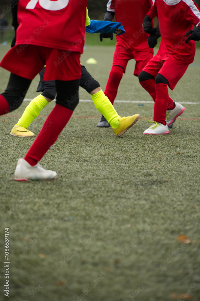 Obraz premium Soccer playing children , copy area green lawn