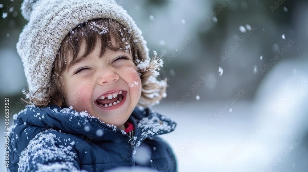 A Young Child Smiles Joyfully in the Snow A Young Child Smiles Joyfully in the Snow