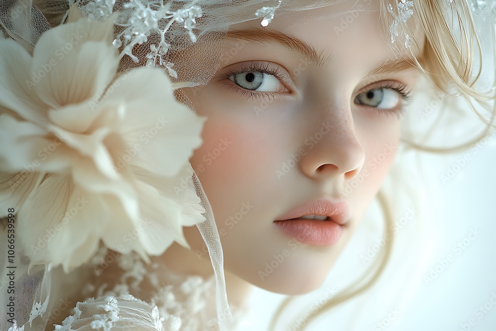 Portrait of a young woman with a flower in her hair Portrait of a young woman with a flower in her hair