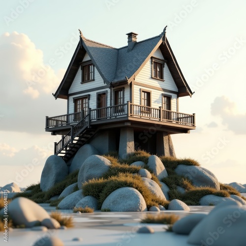 House standing on a unstable base concept of real estate invesetment real estate  photo